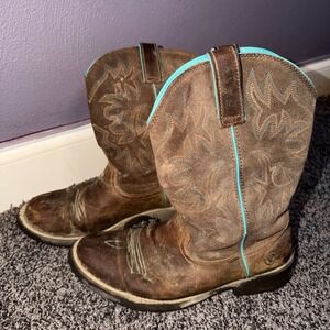 Ariat Fatbaby Brown Leather Turquoise Stitch Western Boots 10021457 Wmns Sz 10B